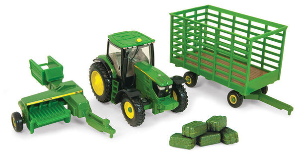 1/64 JD Tractor 338 Baler wagon and bales